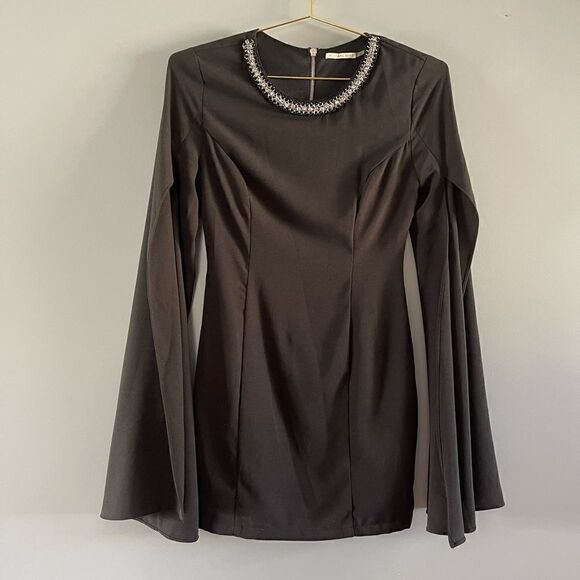 Mustard Seed Embellished Open Long Sleeve Mini Dress - Picture 16 of 16